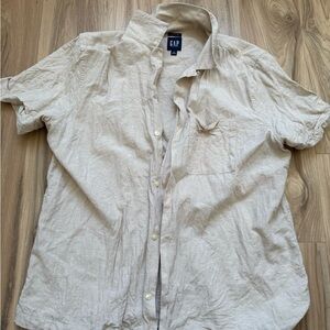 GAP Men's Tan Short Sleeve Linen Shirt